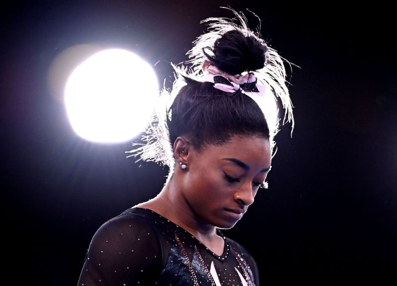 &copy; Reuters. Simone Biles treina durante Jogos Olímpicos de Tóquio 2020
22/07/2021 REUTERS/Dylan Martines