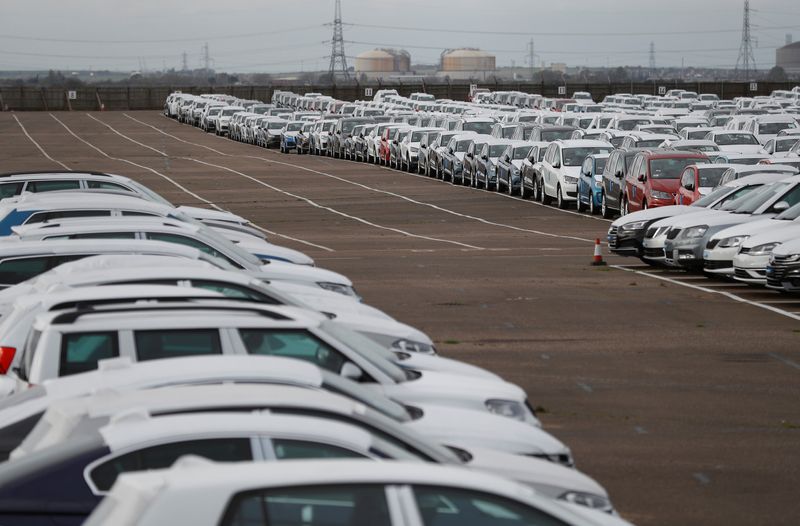 &copy; Reuters. FILE PHOTO: Imported cars are parked in a storage area at Sheerness port, Sheerness, Britain, October 24, 2017.  REUTERS/Peter Nicholls