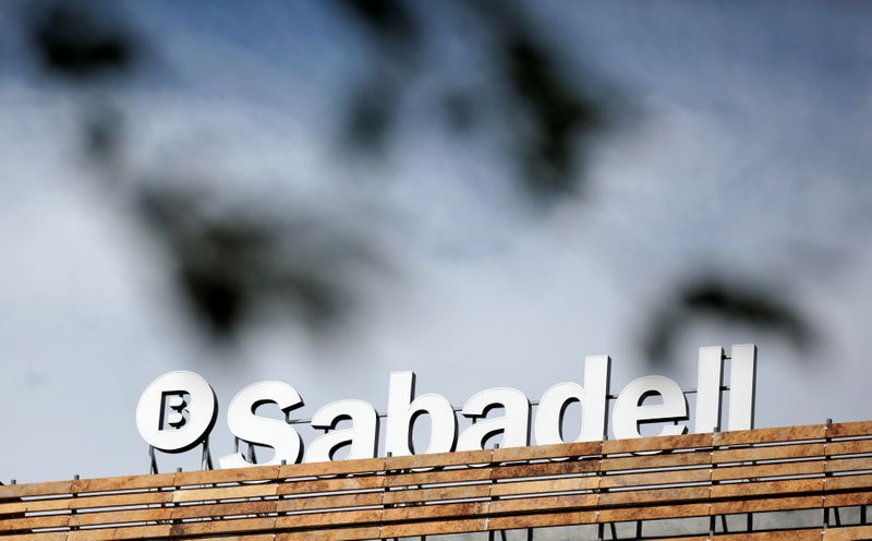 &copy; Reuters. FILE PHOTO:  The Banco Sabadell logo can be seen behind leaves on top of a building outside Madrid, Spain, April 13, 2016. REUTERS/Andrea Comas/File photo