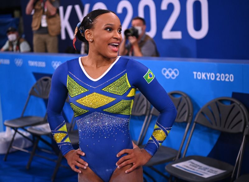 &copy; Reuters. Rebeca Andrade durante final do individual geral na ginástica na Tóquio 2020 
29/07/2021 REUTERS/Dylan Martinez