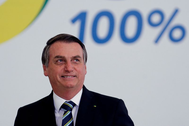 &copy; Reuters. FILE PHOTO: Brazil's President Jair Bolsonaro attends the ceremony marking his 200 days in office at the Planalto Palace in Brasilia, Brazil July 18, 2019. REUTERS/Adriano Machado/File Photo