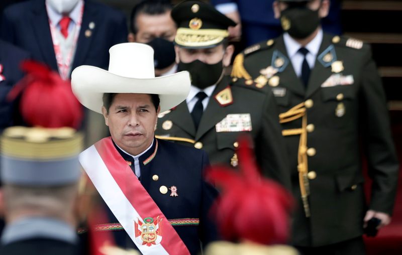 &copy; Reuters. Le nouveau président péruvien Pedro Castillo ( en photo) a nommé vendredi soir Pedro Francke, un économiste de gauche modéré, au poste de ministre des Finances, une décision visant à rassurer les marchés après la nomination de plusieurs membres 