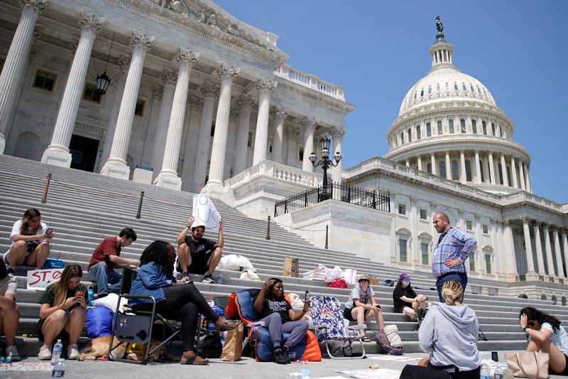 U.S. lawmaker spends night outside Capitol to protest return of evictions
