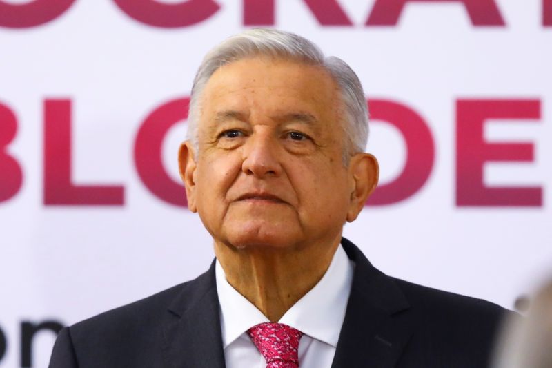 &copy; Reuters. FILE PHOTO: Mexico's President Andres Manuel Lopez Obrador looks on during a commemoration on the third anniversary of his presidential election victory at National Palace in Mexico City, Mexico July 1, 2021. REUTERS/Edgard Garrido