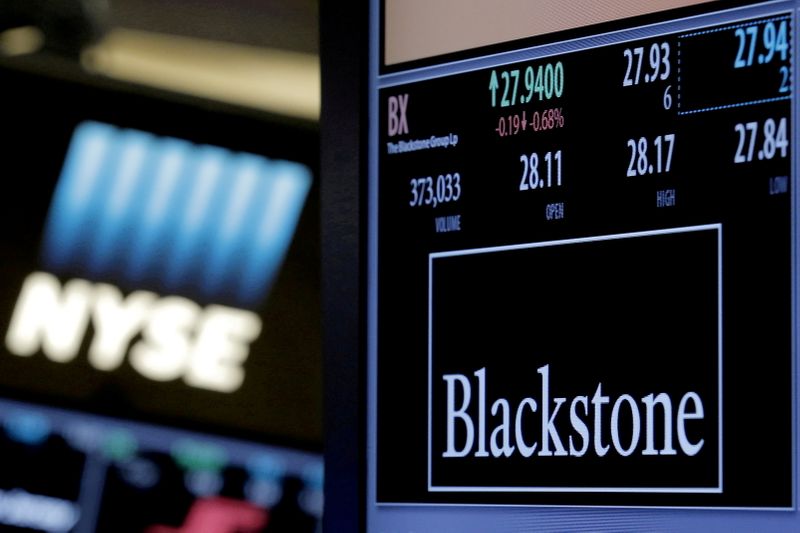 &copy; Reuters. FILE PHOTO: The ticker and trading information for Blackstone Group is displayed at the post where it is traded on the floor of the New York Stock Exchange (NYSE) April 4, 2016. REUTERS/Brendan McDermid//File Photo