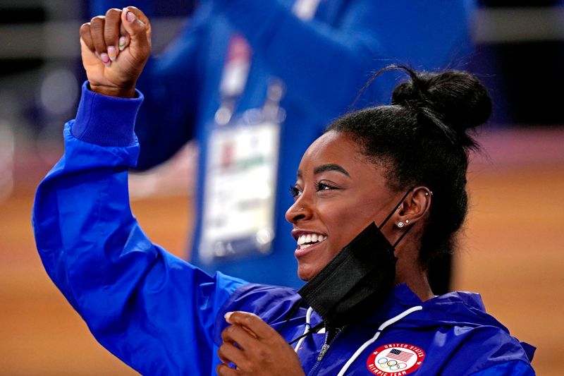 &copy; Reuters. Simone Biles na arena onde são disputadas as competições da ginástica da Tóquio 2020
02/08/2021 Danielle Parhizkaran-USA TODAY Sports