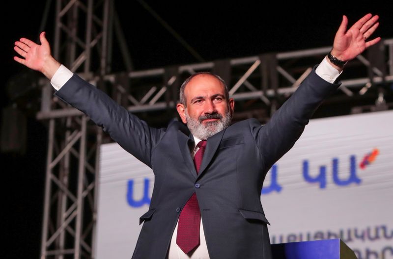 &copy; Reuters. Armenia's acting Prime Minister and leader of Civil Contract party Nikol Pashinyan attends a rally after snap parliamentary election in Yerevan, Armenia June 21, 2021. Hayk Baghdasaryan/Photolure via REUTERS  ATTENTION EDITORS - THIS IMAGE HAS BEEN SUPPLI