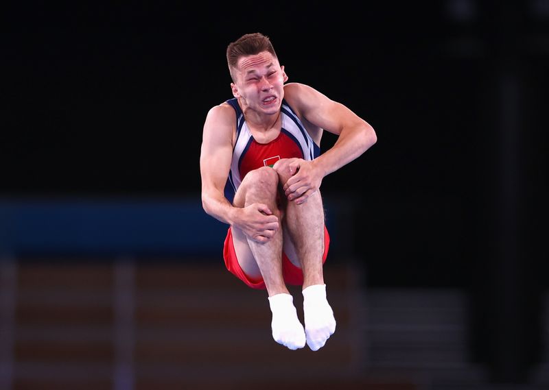 &copy; Reuters. Tokyo 2020 Olympics - Gymnastics - Trampolining - Men's Individual Trampoline - Final - Ariake Gymnastics Centre - Tokyo, Japan - July 31, 2021. Ivan Litvinovich of Belarus in action REUTERS/Lisi Niesner