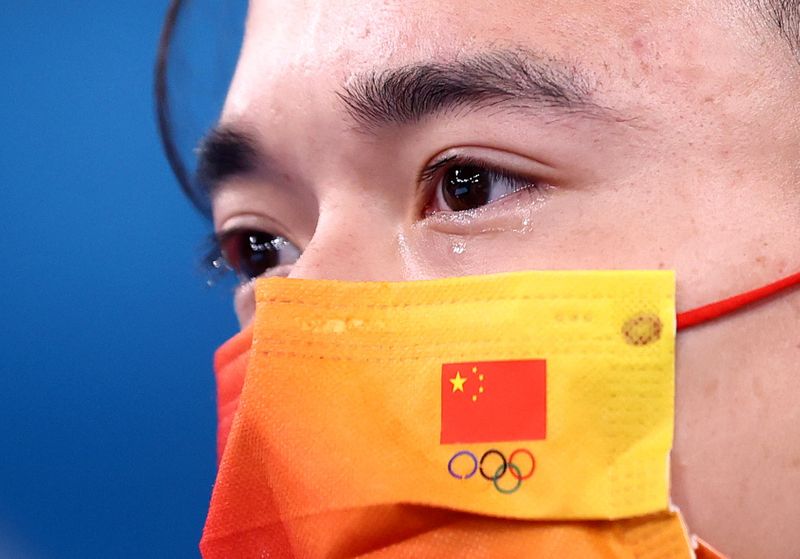 © Reuters. Ago 2, 2021.  Foto del lunes del chino Liu Yang tras ganar el oro en la prueba de anillas. 
 REUTERS/Lindsey Wasson