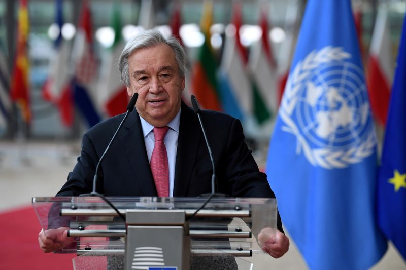 &copy; Reuters. الأمين العام للأمم المتحدة أنطونيو جوتيريش يتحث في بروكسل يوم 24 يونيو حزيران 2021. صورة من ممثل لوكالات الأنباء.