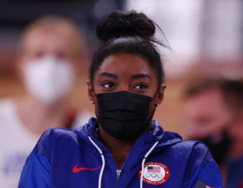 &copy; Reuters. 　東京五輪で一時はメンタルヘルスを理由に競技への出場を取りやめていたものの、大会に復帰することを決断した体操女子米国代表シモーン・バイルス（写真）について、スポーツ心理学