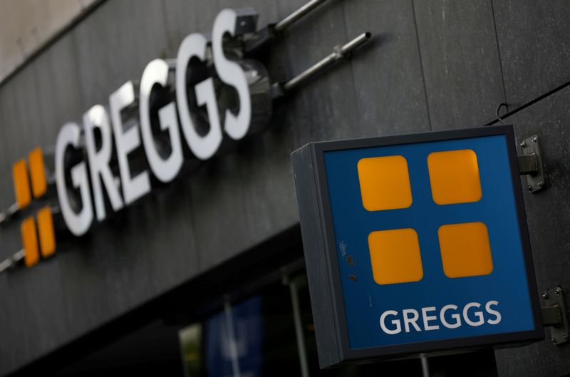 &copy; Reuters. FILE PHOTO: Signage and logo pictured outside a branch of Greggs in Liverpool, Britain, July 30, 2019. REUTERS/Phil Noble/File Photo