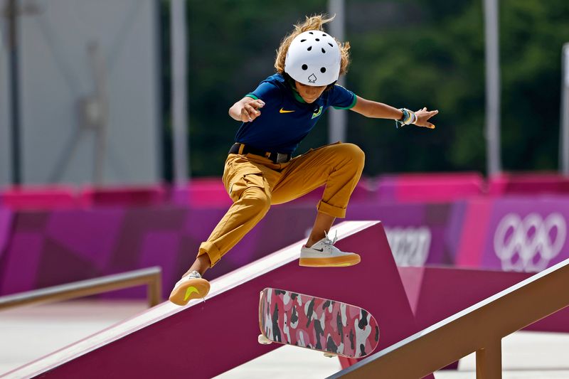 &copy; Reuters. Rayssa Leal compete no skate durante Olimpíada de Tóquio
26/07/2021 Geoff Burke-USA TODAY Sports