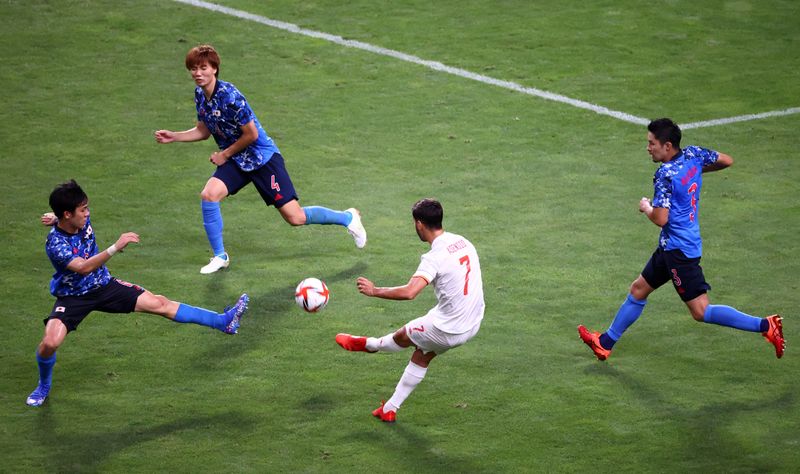 © Reuters. Ago 3, 2021. 
Foto del martes de Marco Asensio marcando el gol con el que España clasificó a la final del fútbol olimpico. 
 REUTERS/Kim Hong-Ji