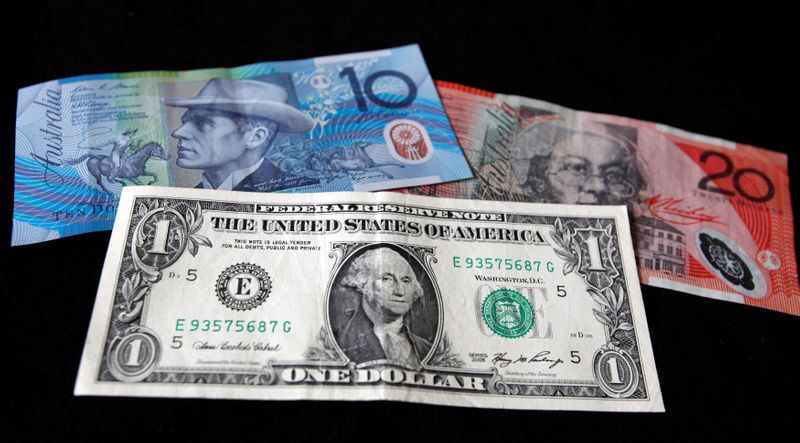 &copy; Reuters. FILE PHOTO: A U.S. dollar note (bottom) is pictured alongside an Australian 10 dollar (L) and 20 dollar bill in this picture illustration taken in Washington, October 14, 2010.  REUTERS/Jason Reed/File Photo
