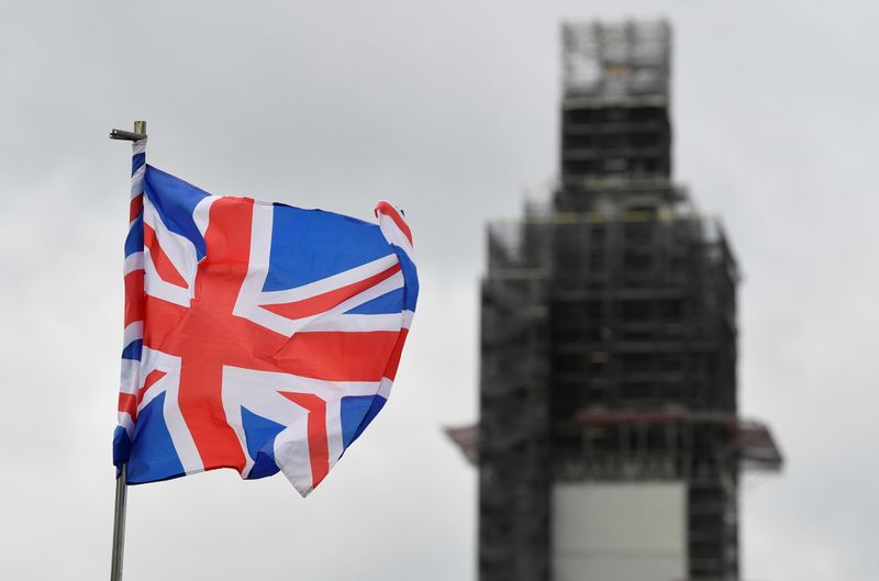 &copy; Reuters. FILE PHOTO: A Union Jack flag flutters as Big Ben clock tower is seen behind at the Houses of Parliament in London, Britain September 11, 2019. REUTERS/Toby Melville