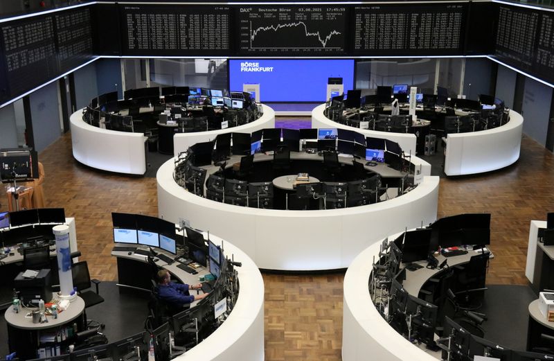 &copy; Reuters. FILE PHOTO: The German share price index DAX graph is pictured at the stock exchange in Frankfurt, Germany, August 3, 2021. REUTERS/Staff