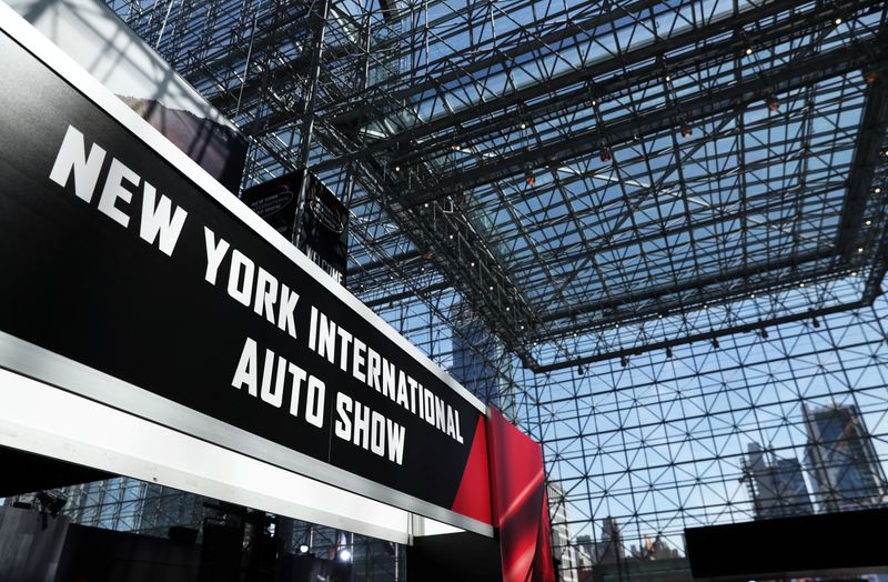 &copy; Reuters. FILE PHOTO: A sign for the auto show is pictured at the 2019 New York International Auto Show in New York City, New York, U.S, April 17, 2019. REUTERS/Shannon Stapleton