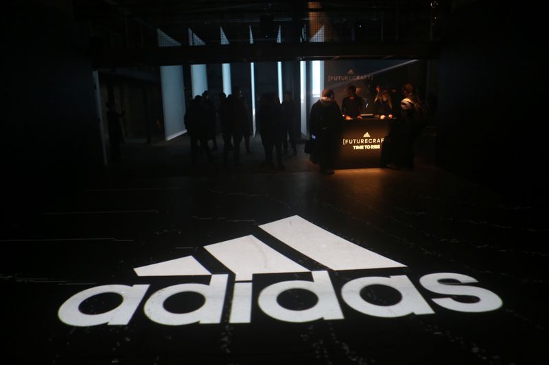 &copy; Reuters. FILE PHOTO: An Adidas logo is seen at the new Futurecraft shoe unveiling event in New York City, New York, U.S. April 6, 2017. REUTERS/Joe Penney