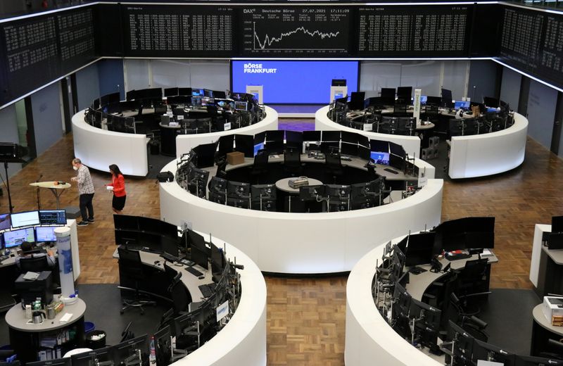 &copy; Reuters. The German share price index DAX graph is pictured at the stock exchange in Frankfurt, Germany, July 27, 2021. REUTERS/Staff