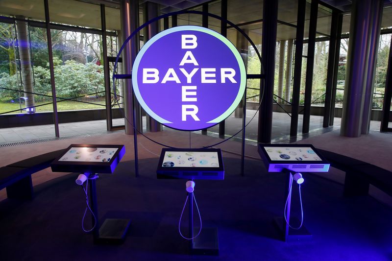 &copy; Reuters. FILE PHOTO: The logo of Bayer AG is seen in a showroom of the German drugmaker where the annual results news conference takes place in Leverkusen, Germany February 27, 2020.    REUTERS/Wolfgang Rattay/File Photo