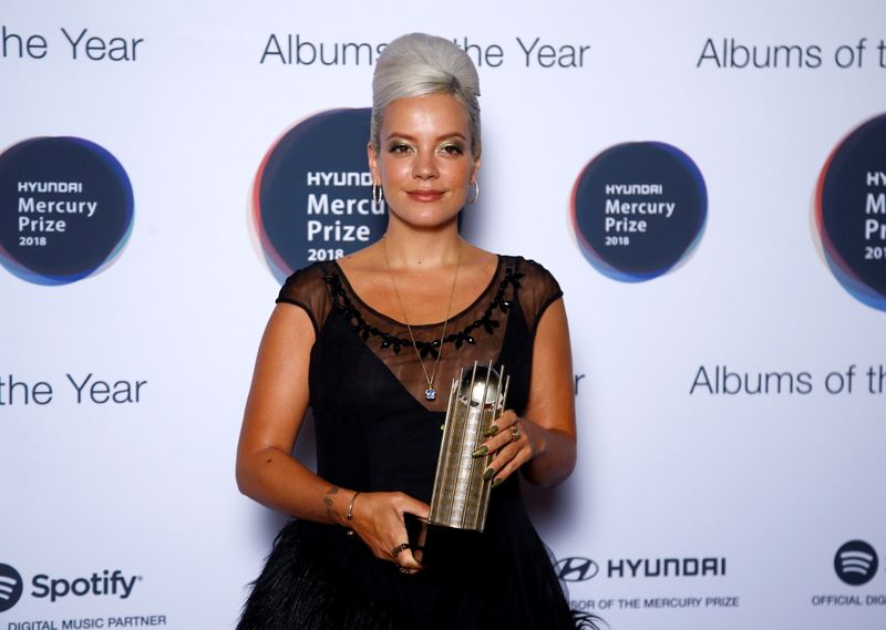 &copy; Reuters. FILE PHOTO: Lily Allen, whose album ‘No Shame’ has been nominated for the Mercury Prize 2018, poses for a photograph ahead of the ceremony at the Hammersmith Apollo in London, Britain, September 20, 2018. REUTERS/Henry Nicholls