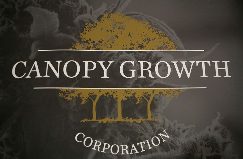 &copy; Reuters. FILE PHOTO: A sign featuring Canopy Growth Corporation's logo is pictured at their facility in Smiths Falls, Ontario, Canada, January 4, 2018.   REUTERS/Chris Wattie//File Photo