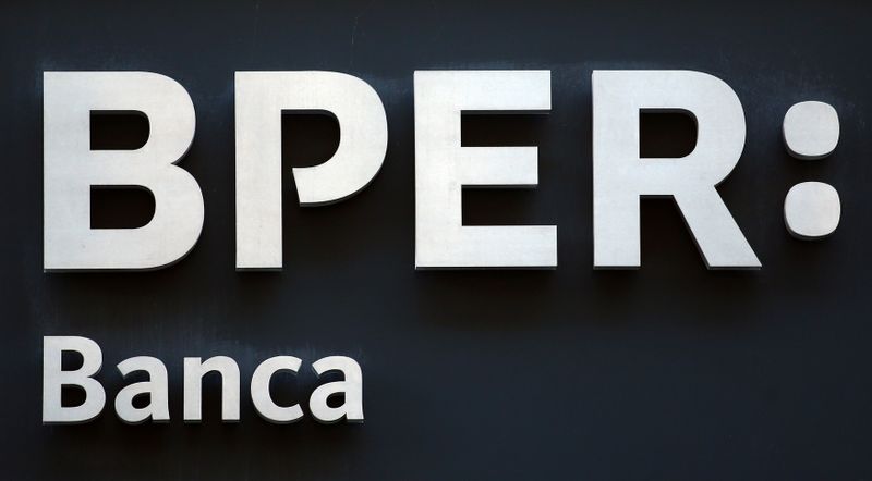 &copy; Reuters. FILE PHOTO: Bper bank logo is pictured downtown Milan , Italy, November 7 ,2016. REUTERS/Stefano Rellandini/File Photo