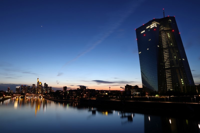 &copy; Reuters. The headquarter of the European Central Bank (ECB) is photographed during sunset, as the spread of the coronavirus disease (COVID-19) continues in Frankfurt, Germany, April 28, 2020.   REUTERS/Kai Pfaffenbach