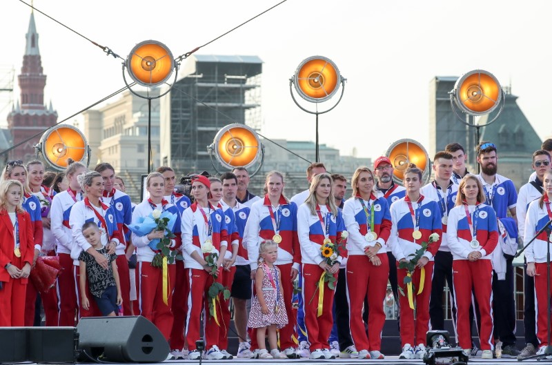 &copy; Reuters. Rússia recebe medalhistas olímpicos com festividades na Praça Vermelha
09/08/2021
REUTERS/Evgenia Novozhenina