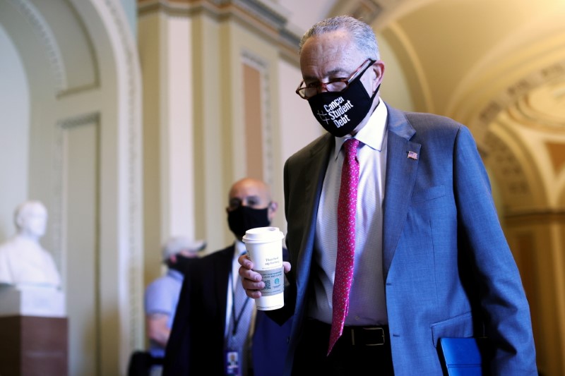 &copy; Reuters. U.S. Senate Majority Leader Chuck Schumer (D-NY) arrives at the start of the day at the U.S. Capitol in Washington, U.S. August 10, 2021.  REUTERS/Jonathan Ernst