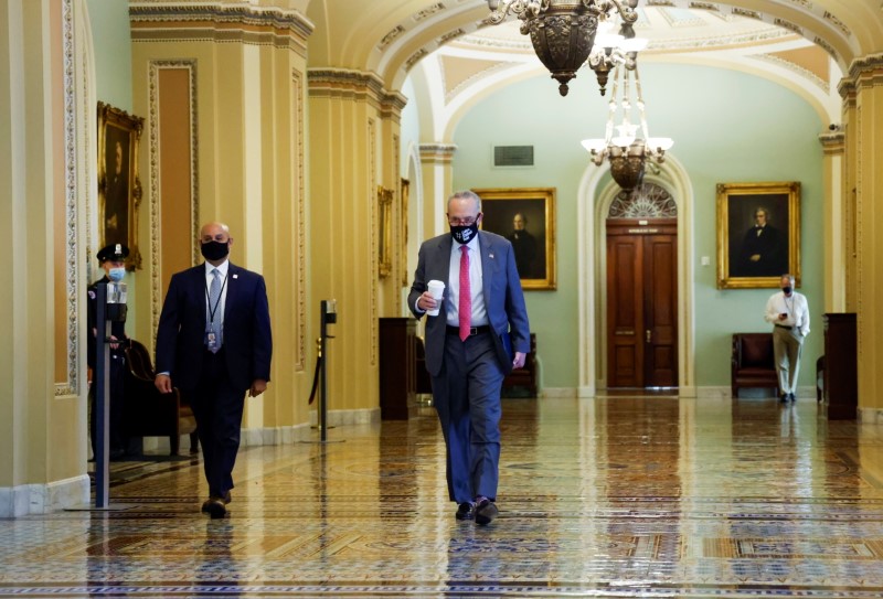 &copy; Reuters. U.S. Senate Majority Leader Chuck Schumer (D-NY) arrives at the start of the day at the U.S. Capitol in Washington, U.S. August 10, 2021.  REUTERS/Jonathan Ernst