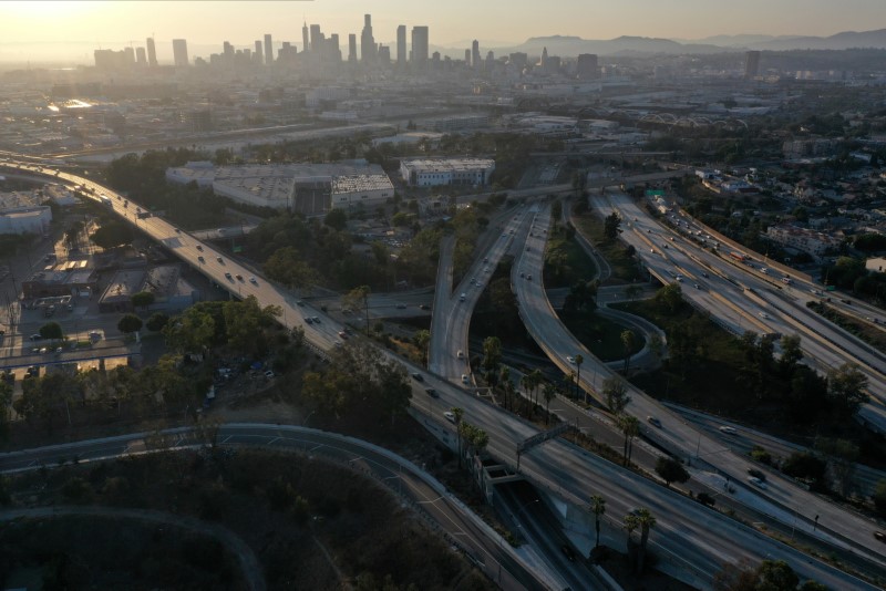 &copy; Reuters. An aerial view shows traffic on the East Los Angeles Interchange complex, the busiest freeway interchange in the world, in Los Angeles, California, U.S. August 10, 2021. Interstate 5 (I-5), Interstate 10 (I-10), U.S. Route 101 (US 101), and State Route 60