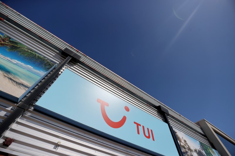 &copy; Reuters. FILE PHOTO: The TUI logo is seen at the TUI travel centre following the coronavirus disease (COVID-19) outbreak, in Hanley, Stoke-on-Trent, Britain, July 28, 2020. REUTERS/Carl Recine/File Photo