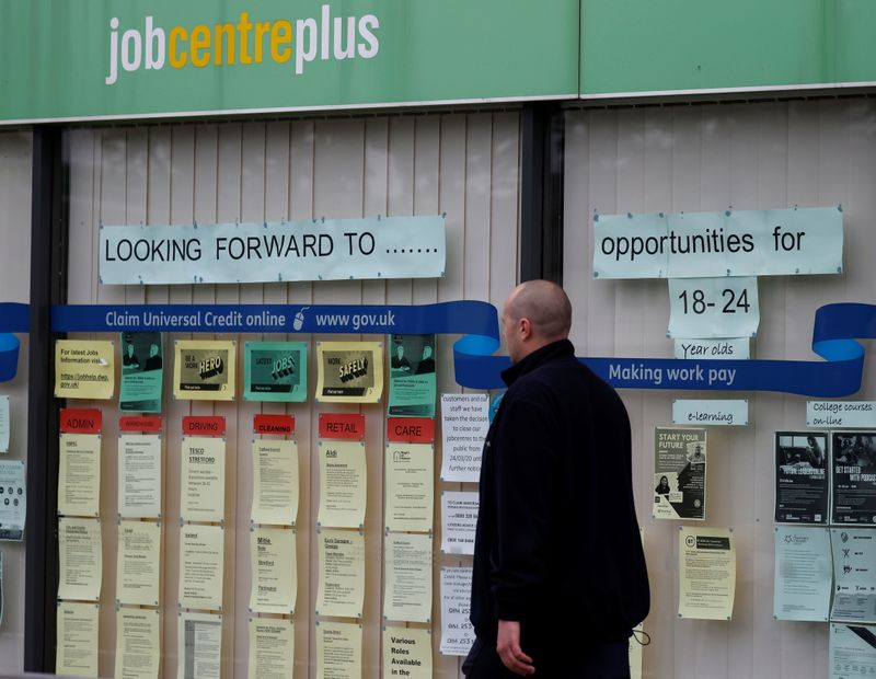 &copy; Reuters. FILE PHOTO: A man walks past a job centre following the outbreak of the coronavirus disease (COVID-19), in Manchester, Britain, July 8, 2020. REUTERS/Phil Noble