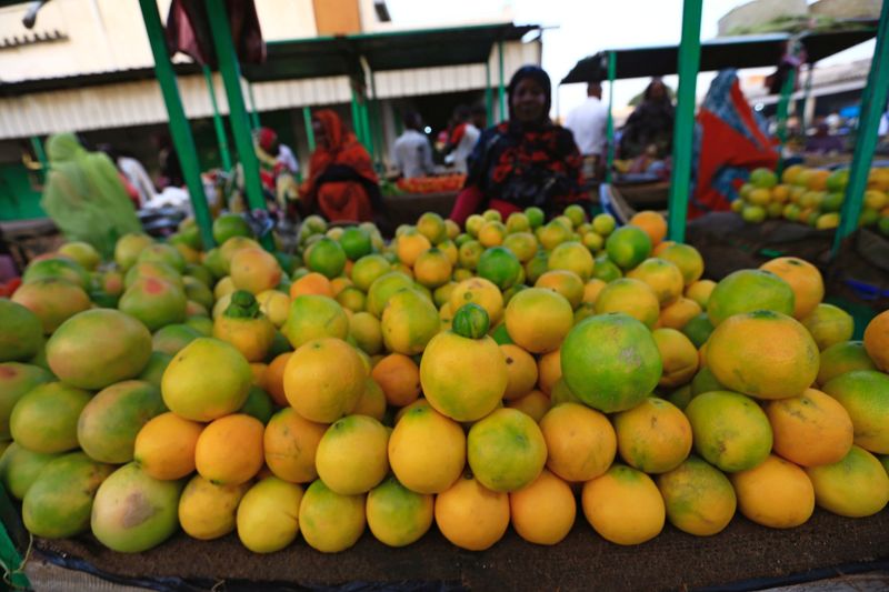 &copy; Reuters. فاكهة معروضة في سوق في نيالا بإقليم دارفور السوداني في صورة من أرشيف رويترز.
