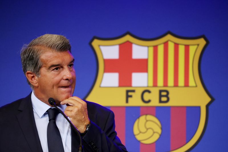 &copy; Reuters. Presidente do Barcelona, Joan Laporta, durante entrevista coletiva
16/08/2021 REUTERS/Nacho Doce