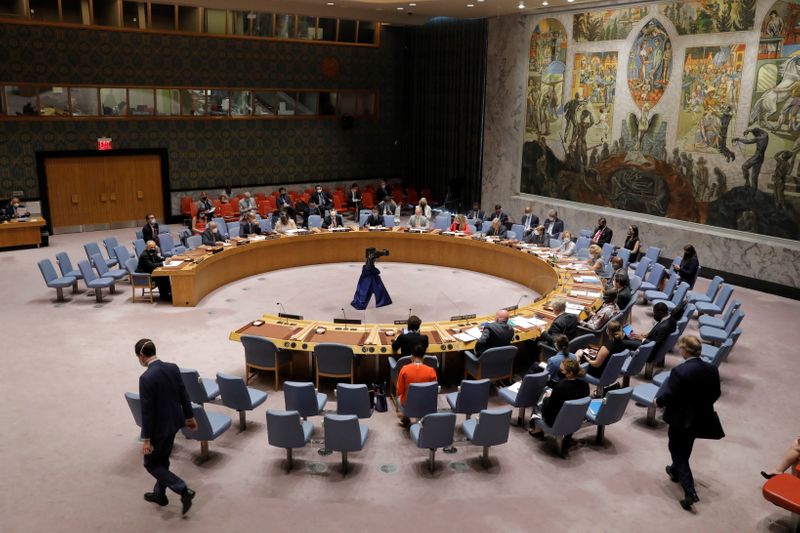 &copy; Reuters. The United Nations Security Council meets regarding the situation in Afghanistan in at the United Nations in New York City, New York, U.S., August 16, 2021. REUTERS/Andrew Kelly