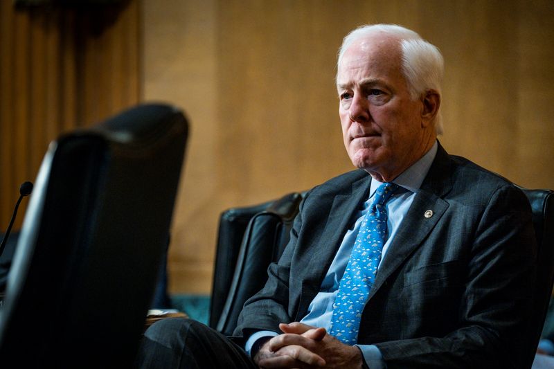 &copy; Reuters. FILE PHOTO: U.S. Senator John Cornyn (R-TX) listens as U.S. Trade Representative Katherine Tai testifies before the Senate Finance Committee on Capitol Hill in Washington, U.S., May 12, 2021.  Pete Marovich/Pool via REUTERS