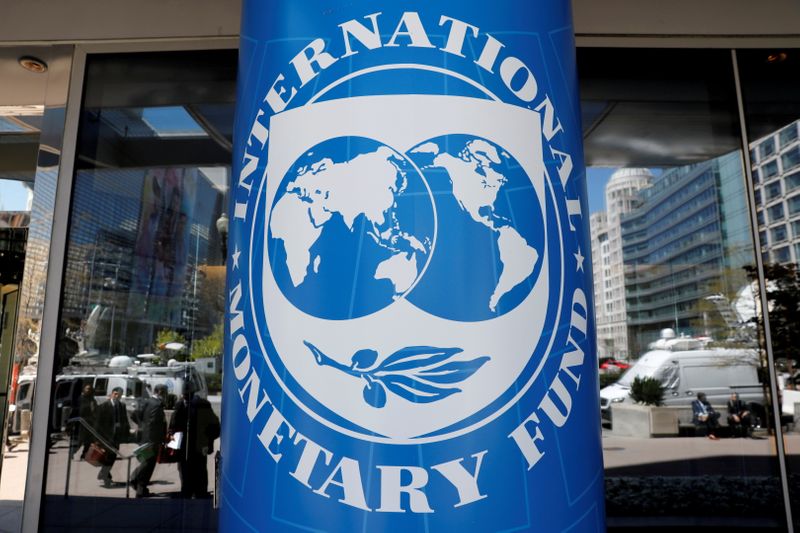 &copy; Reuters. FILE PHOTO: International Monetary Fund logo is seen outside its headquarters during the IMF/World Bank spring meetings in Washington, U.S., April 20, 2018. REUTERS/Yuri Gripas