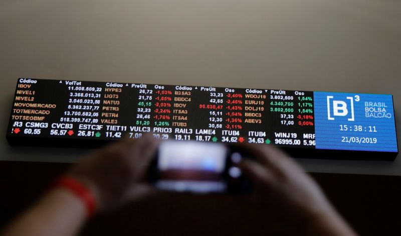 © Reuters. Telão na bolsa paulista mostra flutuações do mercado
21/03/2019
REUTERS/Nacho Doce