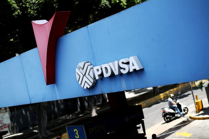 &copy; Reuters. FILE PHOTO: State oil company PDVSA's logo is seen at a gas station in Caracas, Venezuela May 17, 2019. REUTERS/Ivan Alvarado