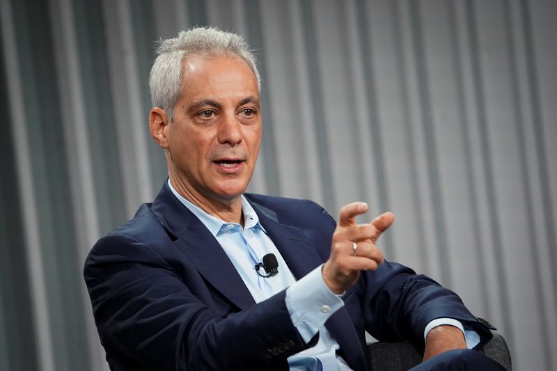 &copy; Reuters. FILE PHOTO: Rahm Emanuel, former mayor of Chicago, speaks during the Wall Street Journal CEO Council, in Washington, U.S., December 10, 2019. REUTERS/Al Drago