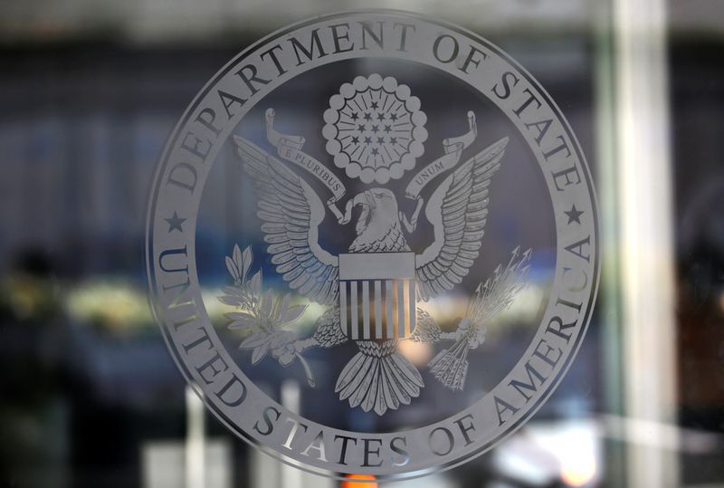 &copy; Reuters. FILE PHOTO: The seal of the United States Department of State is seen in Washington, U.S., January 26, 2017.      REUTERS/Joshua Roberts