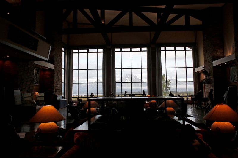 &copy; Reuters. FILE PHOTO: Teton Mountain Range is pictured from the windows of Jackson Lake Lodge during the three-day "Challenges for Monetary Policy" conference in Jackson Hole, Wyoming, U.S., August 23, 2019. REUTERS/Jonathan Crosby/File Photo