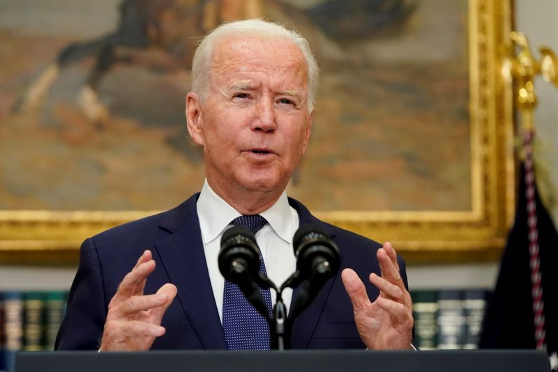 &copy; Reuters. FILE PHOTO: U.S. President Joe Biden gestures as he speaks about Hurricane Henri and the evacuation of Afghanistan, in the Roosevelt Room of the White House in Washington, D.C., U.S. August 22, 2021.  REUTERS/Joshua Roberts