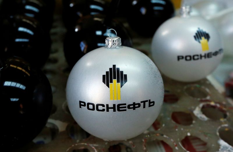 &copy; Reuters. Christmas and New Year decorations depicting a Russia's Rosneft oil company logo are pictured at the "Biryusinka" toy factory, which has been producing decorations and toys for the festive season since 1942, in Krasnoyarsk, Russia November 29, 2018. REUTE