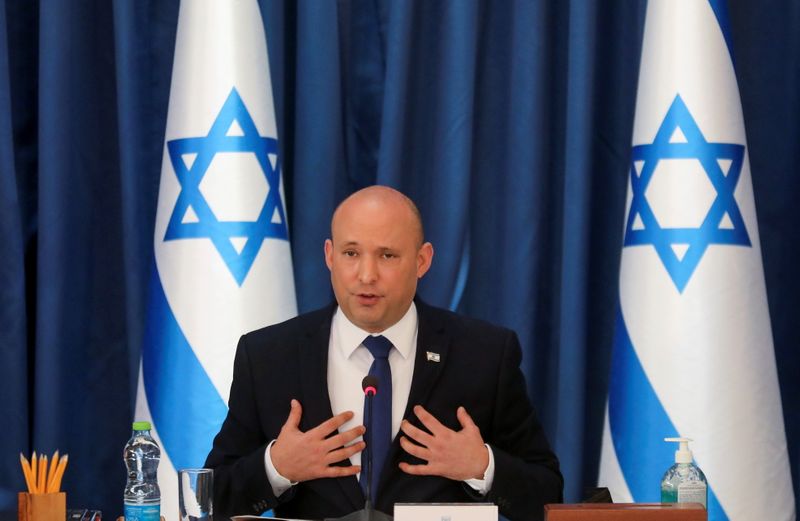 &copy; Reuters. رئيس الوزراء الإسرائيلي نفتالي بينيت يتحدث في القدس يوم 22 أغسطس آب 2021. (صورة لرويترز من ممثل لوكالات الأنباء).
