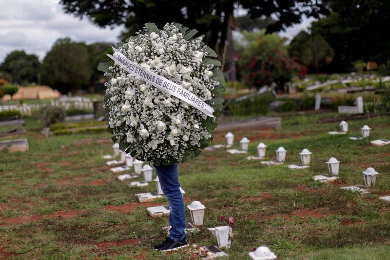 &copy; Reuters. Funeral de vítima da Covid-19 no cemitério Campo da Esperança, em Brasília (DF) 
29/04/2021
REUTERS/Ueslei Marcelino