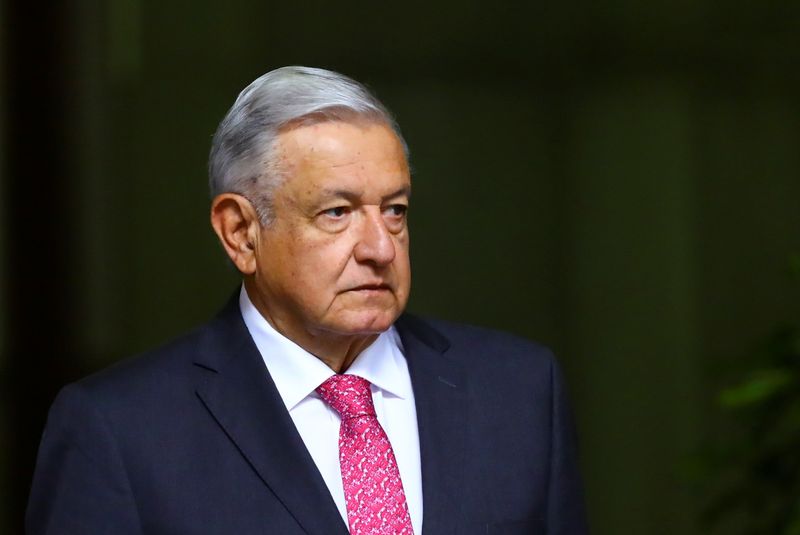 &copy; Reuters. FILE PHOTO: Mexico's President Andres Manuel Lopez Obrador participates on a commemoration on the third anniversary of his presidential election victory at National Palace in Mexico City, Mexico July 1, 2021. REUTERS/Edgard Garrido